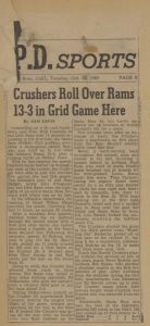 Crushers Roll Over Rams 13-3 in Grid Game Here