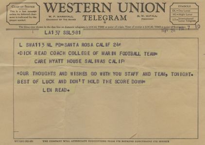 Telegram from Len Read